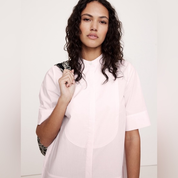 NWT! Banana Republic Light Pink Cotton Poplin Tuxedo Front Midi Dress - Large 🦋 - Picture 4 of 8